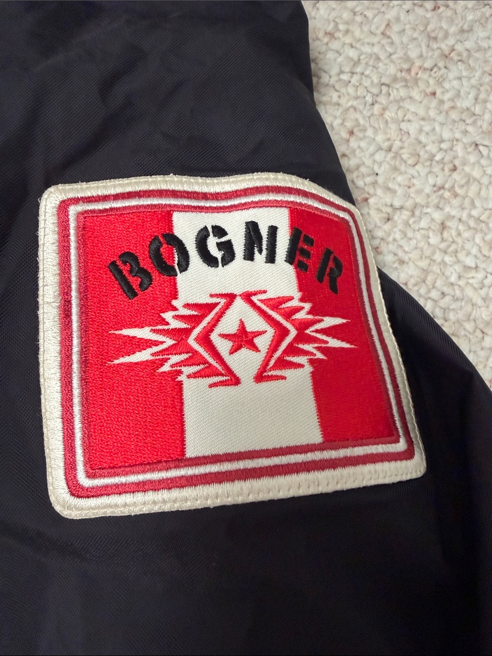 Bogner Black Ski Jacket with Red Trim and Patch
